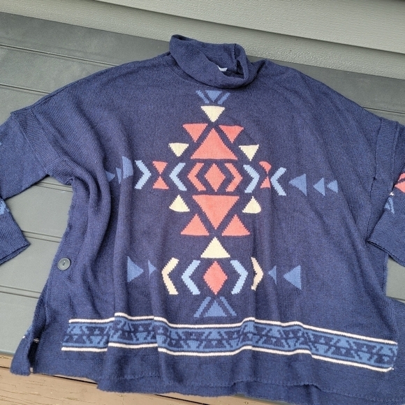 NWT J.Jill | Dark Indigo Heather Intarsia Funnel Neck Sweater MP - Picture 5 of 11